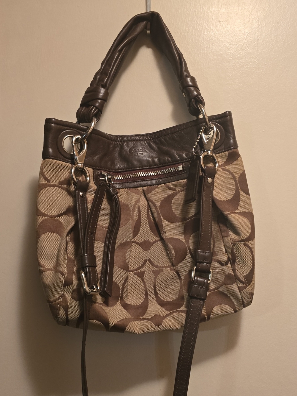 Coach Signature Canvas Shoulder Bag in Brown and Tan